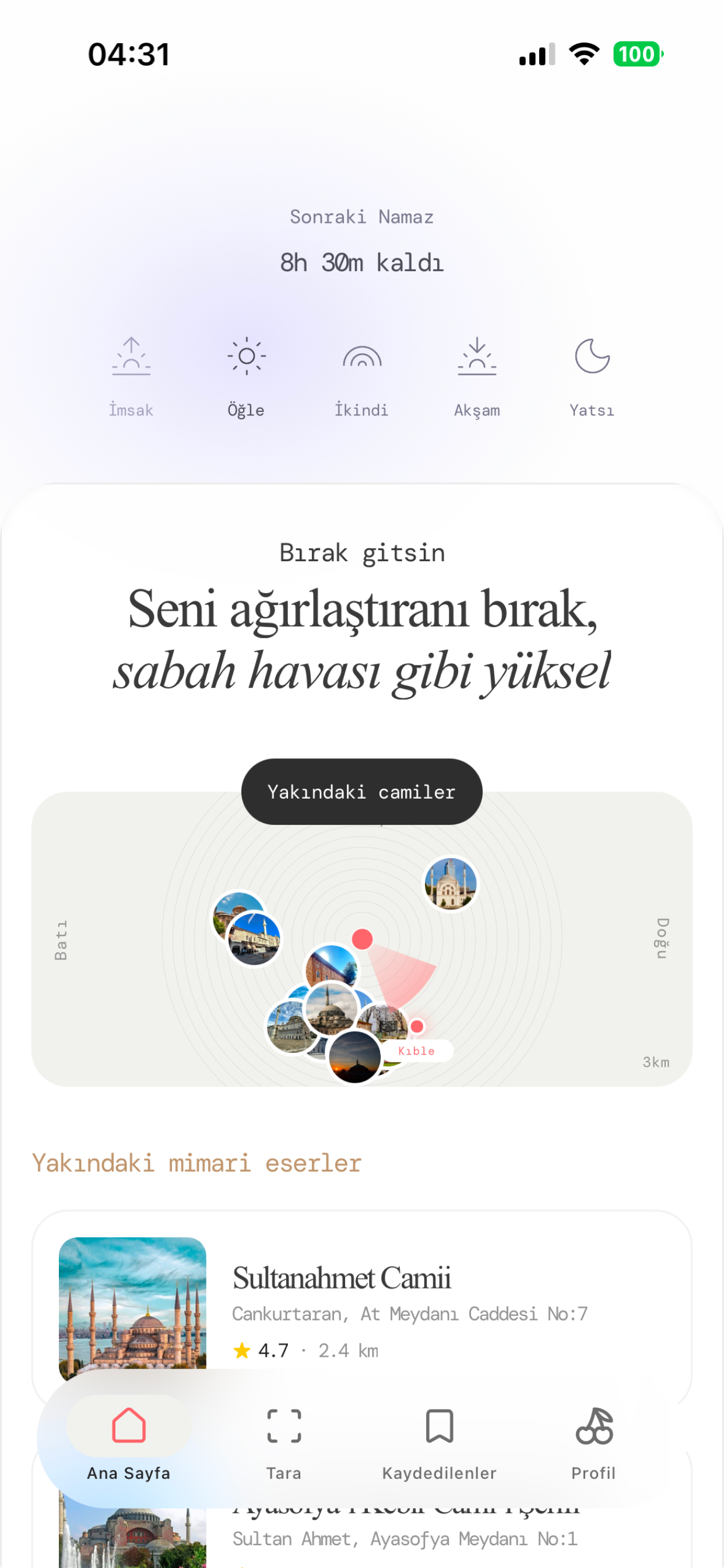 Namaz vakitleri ve yakındaki camiler